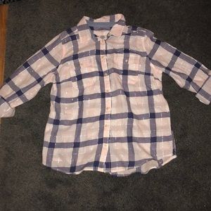 Vintage Sparkly Blue and White Flannel